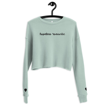 Hopeless Romantic Embroidered Crop Sweatshirt - The Bean Workshop - book lover, bookish, coquette, crop top, cute, embroidered, minimalistic, sweatshirt