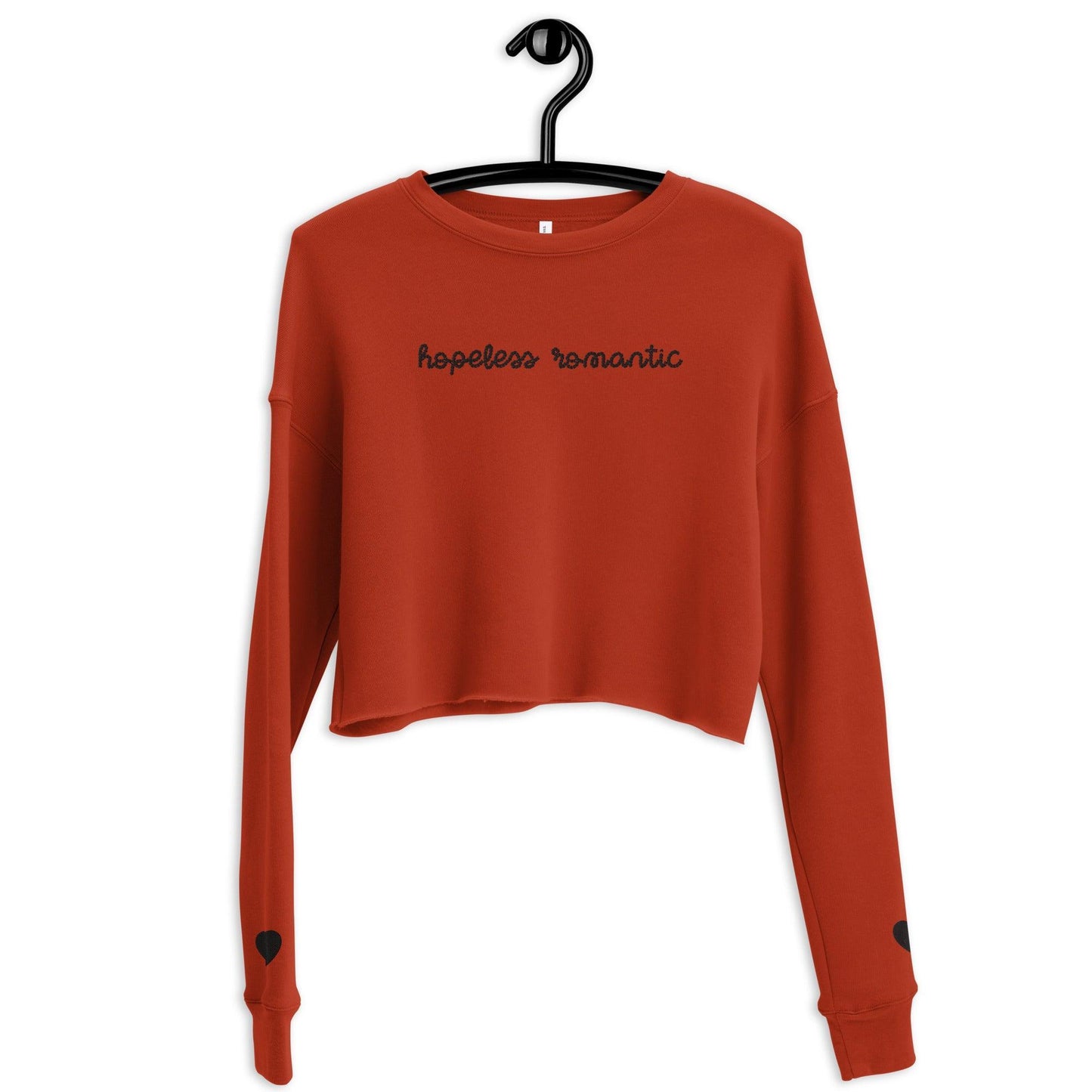 Hopeless Romantic Embroidered Crop Sweatshirt - The Bean Workshop - book lover, bookish, coquette, crop top, cute, embroidered, minimalistic, sweatshirt