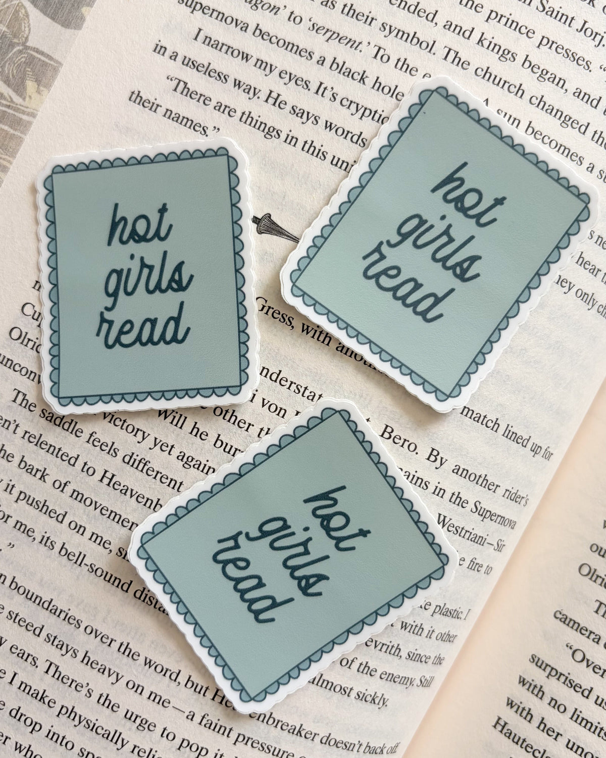 Hot Girl Reads Sticker - The Bean Workshop - book lover gift, book lover sticker, book trope, Bookish Gift, bookish sticker, cute sticker, die cut sticker, funny bookish sticker, hot girl sticker, reader sticker, sticker, that girl sticker, vinyl sticker