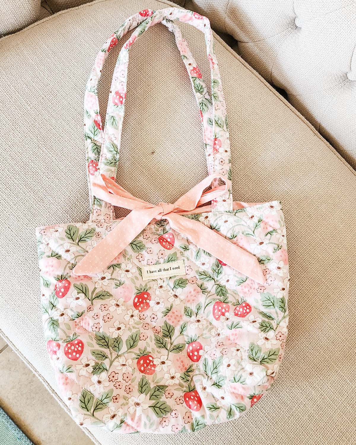 I Have All That I Need Cotton Quilted Tote Bag - The Bean Workshop - bible book, bible tote, christian bag, christian tote bag, church bag, faith tote, gift for women, psalm 23, quilted tote, quilted tote bag