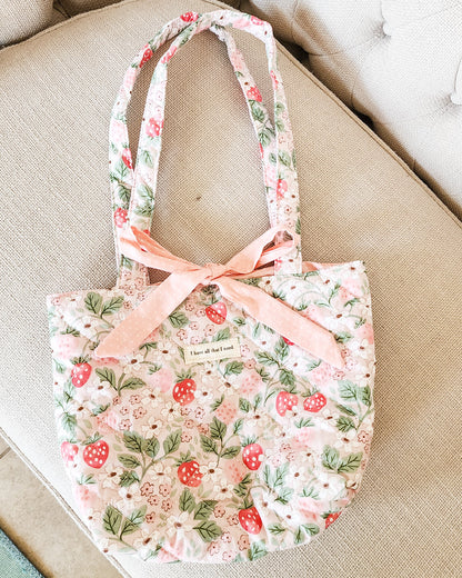 I Have All That I Need Cotton Quilted Tote Bag - The Bean Workshop - bible book, bible tote, christian bag, christian tote bag, church bag, faith tote, gift for women, psalm 23, quilted tote, quilted tote bag