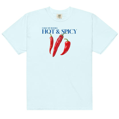 I Like My Books Hot & Spicy Tee Shirt - The Bean Workshop - book lover, box tee, feeling sexy, feeling spicy, funny, read everyday, spicy romance