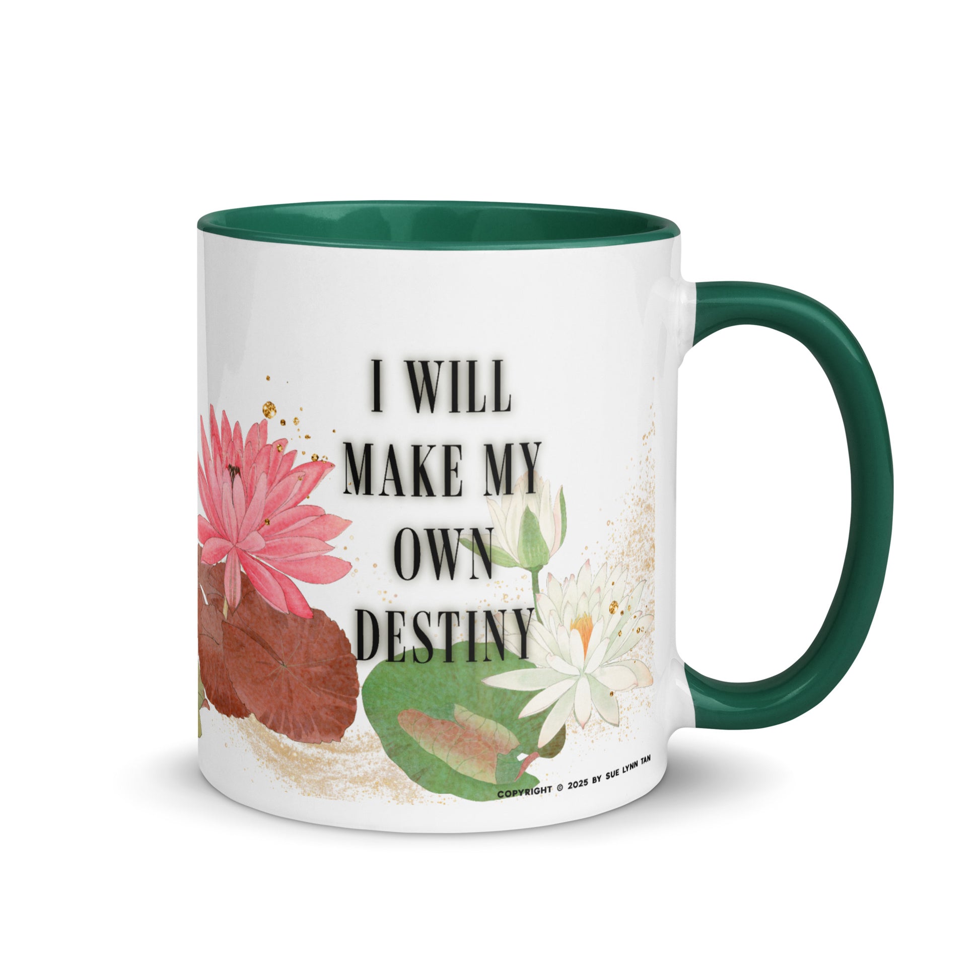 I Will Make My Own Destiny Ceramic Mug - The Bean Workshop - Asian fantasy inspired mug, Book lover gift idea, Bookish aesthetic, Celestial Kingdom, coffee mug, Destiny quote lotus mug, Fantasy rebellion quote, Immortal, Liyen, mug, Strong woman book apparel, Sue Lynn Tan