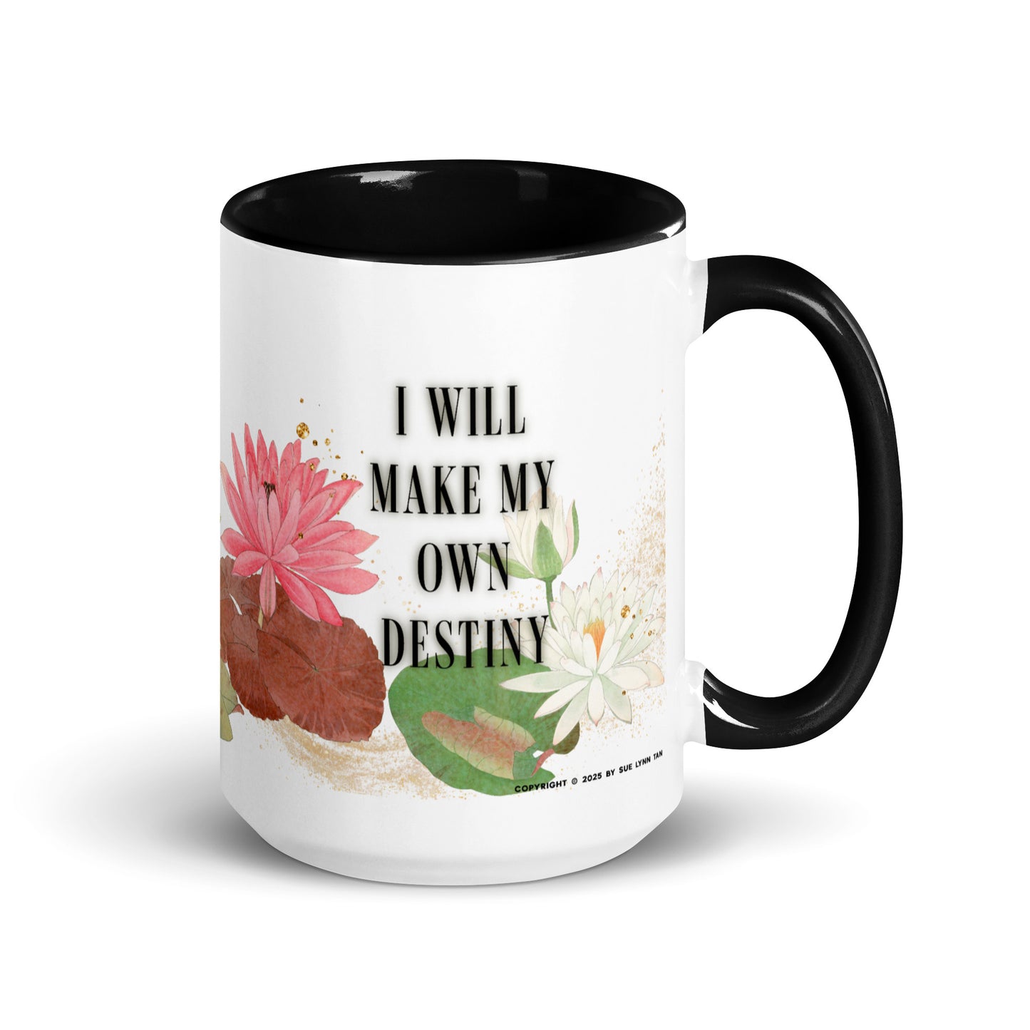 I Will Make My Own Destiny Ceramic Mug - The Bean Workshop - Asian fantasy inspired mug, Book lover gift idea, Bookish aesthetic, Celestial Kingdom, coffee mug, Destiny quote lotus mug, Fantasy rebellion quote, Immortal, Liyen, mug, Strong woman book apparel, Sue Lynn Tan