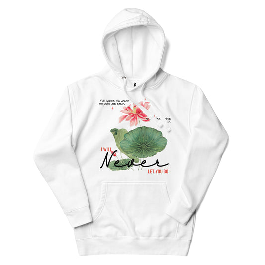 I Will Never Let You Go Premium Hoodie - The Bean Workshop - Book lover gift idea, Bookish aesthetic, Celestial Kingdom, Enemies to lovers merch, hoodie, Immortal, Immortal quote shirt, Sue Lynn Tan, Watercolor lotus, Zhangwei and Liyen