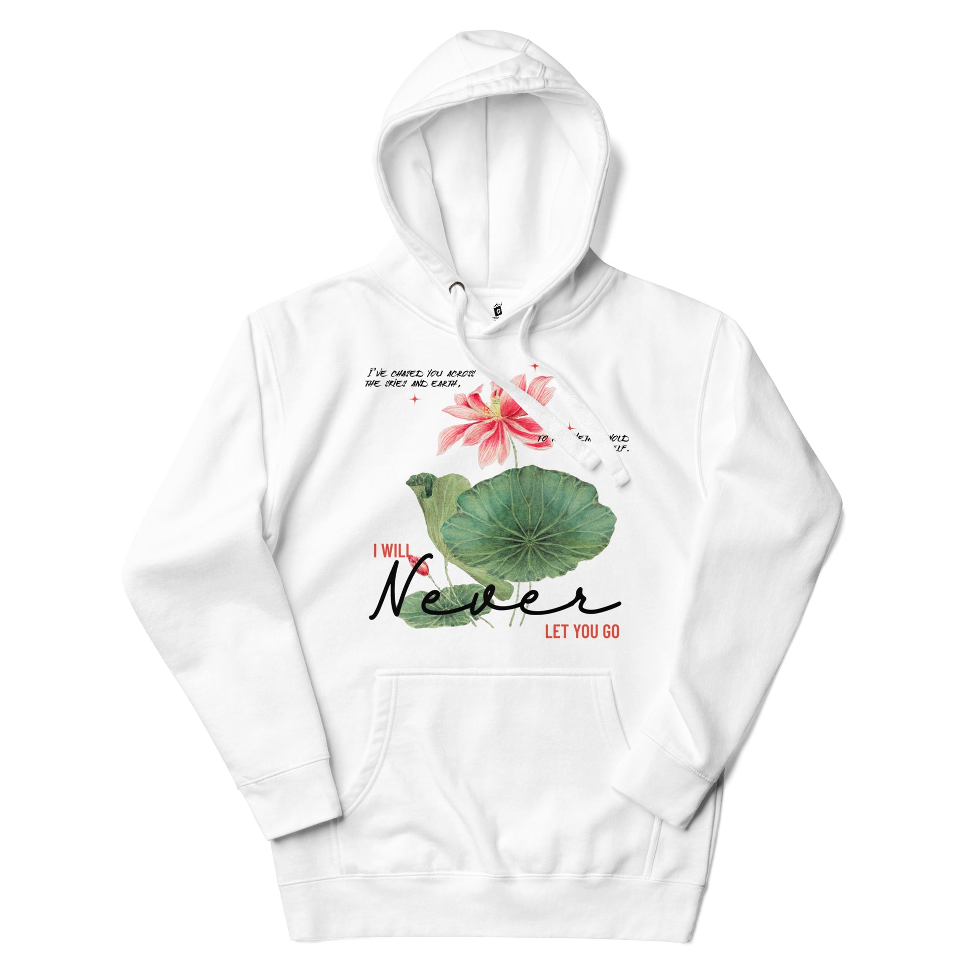 I Will Never Let You Go Premium Hoodie - The Bean Workshop - Book lover gift idea, Bookish aesthetic, Celestial Kingdom, Enemies to lovers merch, hoodie, Immortal, Immortal quote shirt, Sue Lynn Tan, Watercolor lotus, Zhangwei and Liyen