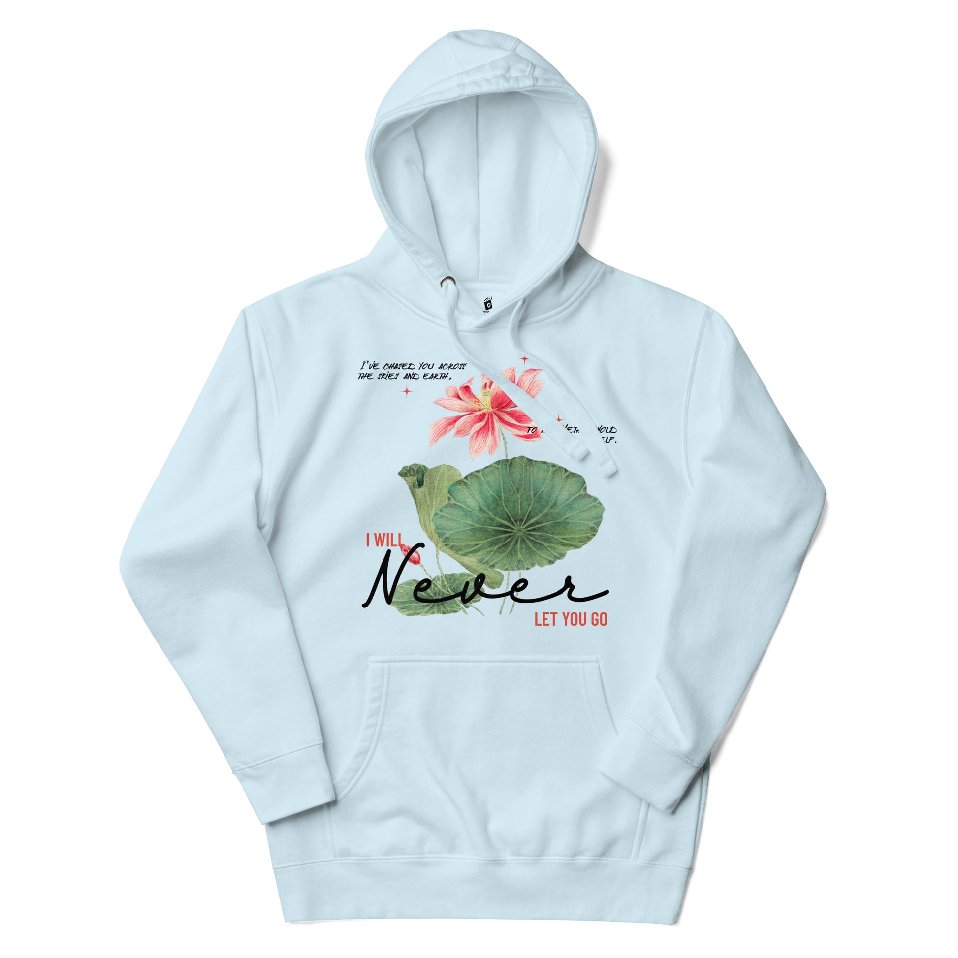 I Will Never Let You Go Premium Hoodie - The Bean Workshop - Book lover gift idea, Bookish aesthetic, Celestial Kingdom, Enemies to lovers merch, hoodie, Immortal, Immortal quote shirt, Sue Lynn Tan, Watercolor lotus, Zhangwei and Liyen