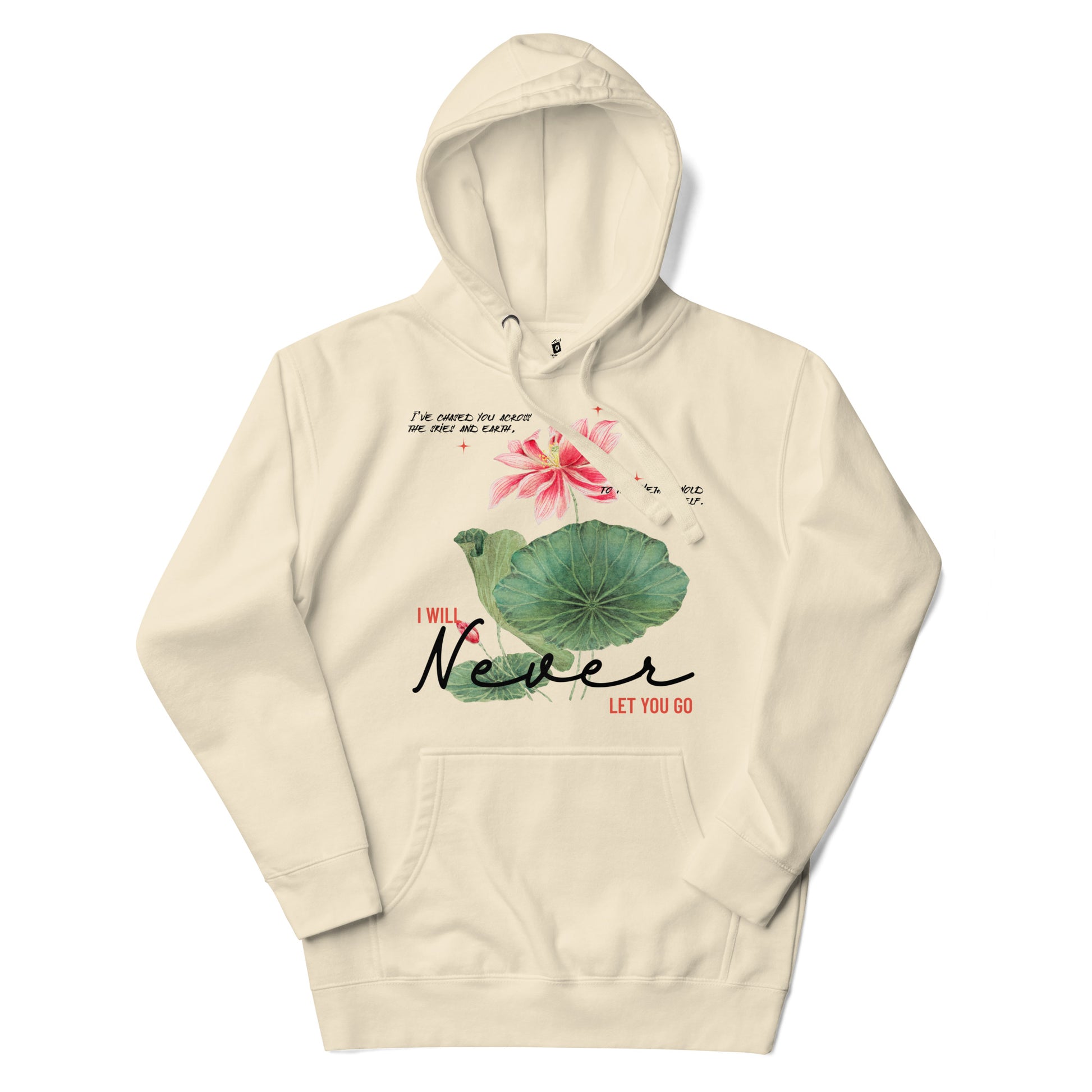 I Will Never Let You Go Premium Hoodie - The Bean Workshop - Book lover gift idea, Bookish aesthetic, Celestial Kingdom, Enemies to lovers merch, hoodie, Immortal, Immortal quote shirt, Sue Lynn Tan, Watercolor lotus, Zhangwei and Liyen