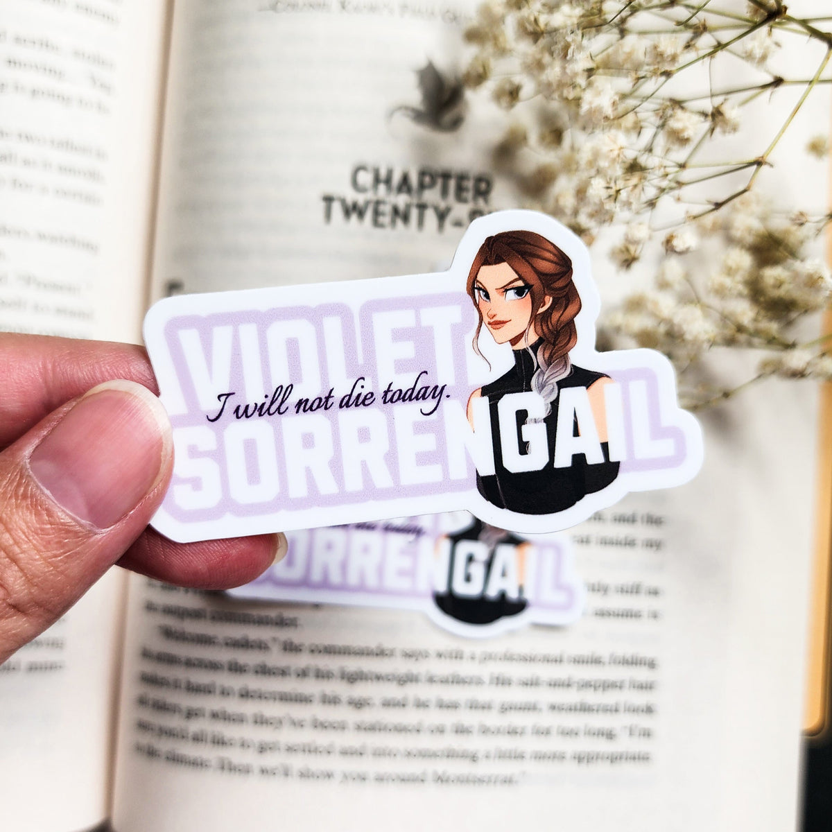 I Will Not Die Today Violet Sorrengail Sticker - The Bean Workshop - book lover gift, Bookish Gift, bookish sticker, die cut sticker, Empyrean series, fantasy romance sticker, fourth wing, Fourth Wing Merch, rebecca yarros, sticker, violet sorrengail, Xaden Riorson