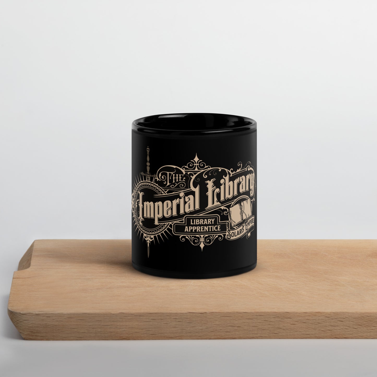 Imperial Library Apprentice Black Glossy Mug - The Bean Workshop - Air Awakens, Bookish Accessories, coffee mug, Elise Kova, Elise Kova Merch, Imperial Library Apprentice, Mug, Vhalla Yarl Solaris