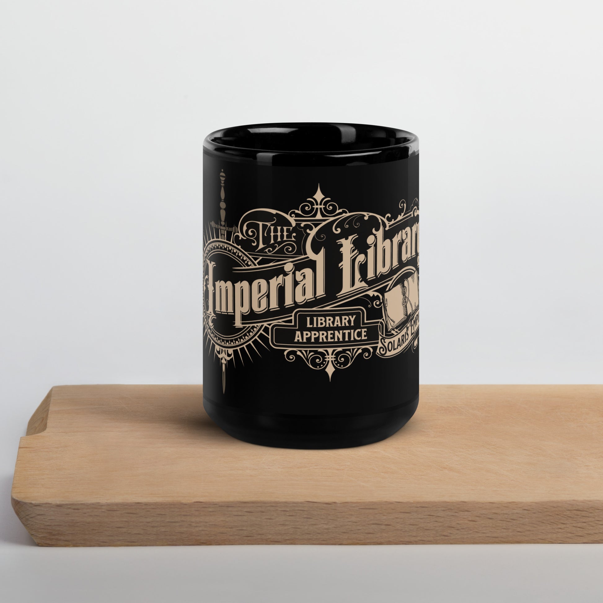 Imperial Library Apprentice Black Glossy Mug - The Bean Workshop - Air Awakens, Bookish Accessories, coffee mug, Elise Kova, Elise Kova Merch, Imperial Library Apprentice, Mug, Vhalla Yarl Solaris