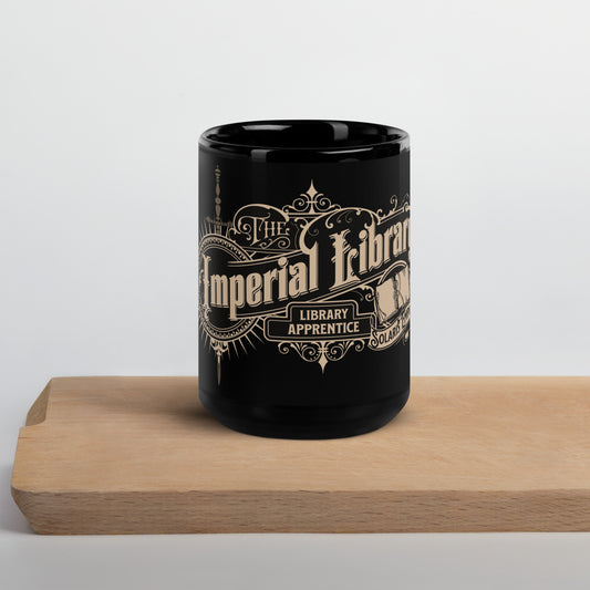 Imperial Library Apprentice Black Glossy Mug - The Bean Workshop - Air Awakens, Bookish Accessories, coffee mug, Elise Kova, Elise Kova Merch, Imperial Library Apprentice, Mug, Vhalla Yarl Solaris