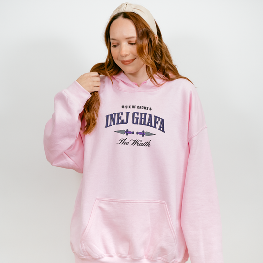 Inej Ghafa Embroidered Hoodie - The Bean Workshop - Bookworm Hoodie, Dagger Design, Fandom Apparel, Fantasy Character, Grishaverse gift, Inej Ghafa embroidered hoodie, Ketterdam Style, leigh bardugo, Leigh Bardugo bookish hoodie, Literary Streetwear, Six of Crows hooded sweatshirt, Suli Spy, The Dregs apparel for readers, The Wraith fan merchandise