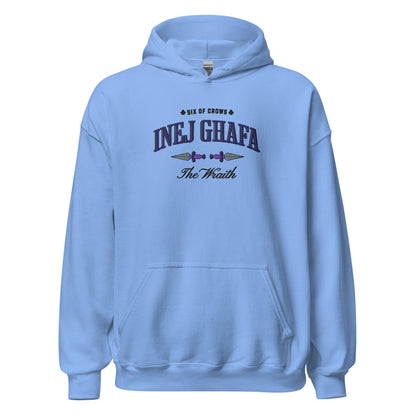 Inej Ghafa Embroidered Hoodie - The Bean Workshop - Bookworm Hoodie, Dagger Design, Fandom Apparel, Fantasy Character, Grishaverse gift, Inej Ghafa embroidered hoodie, Ketterdam Style, leigh bardugo, Leigh Bardugo bookish hoodie, Literary Streetwear, Six of Crows hooded sweatshirt, Suli Spy, The Dregs apparel for readers, The Wraith fan merchandise