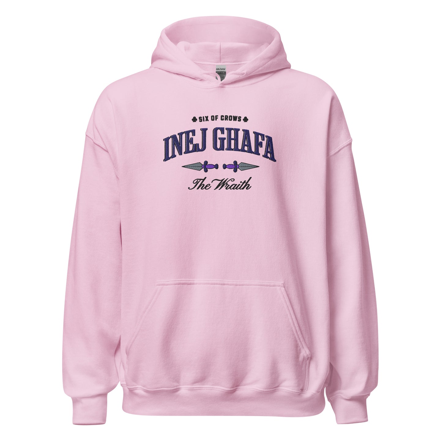 Inej Ghafa Embroidered Hoodie - The Bean Workshop - Bookworm Hoodie, Dagger Design, Fandom Apparel, Fantasy Character, Grishaverse gift, Inej Ghafa embroidered hoodie, Ketterdam Style, leigh bardugo, Leigh Bardugo bookish hoodie, Literary Streetwear, Six of Crows hooded sweatshirt, Suli Spy, The Dregs apparel for readers, The Wraith fan merchandise