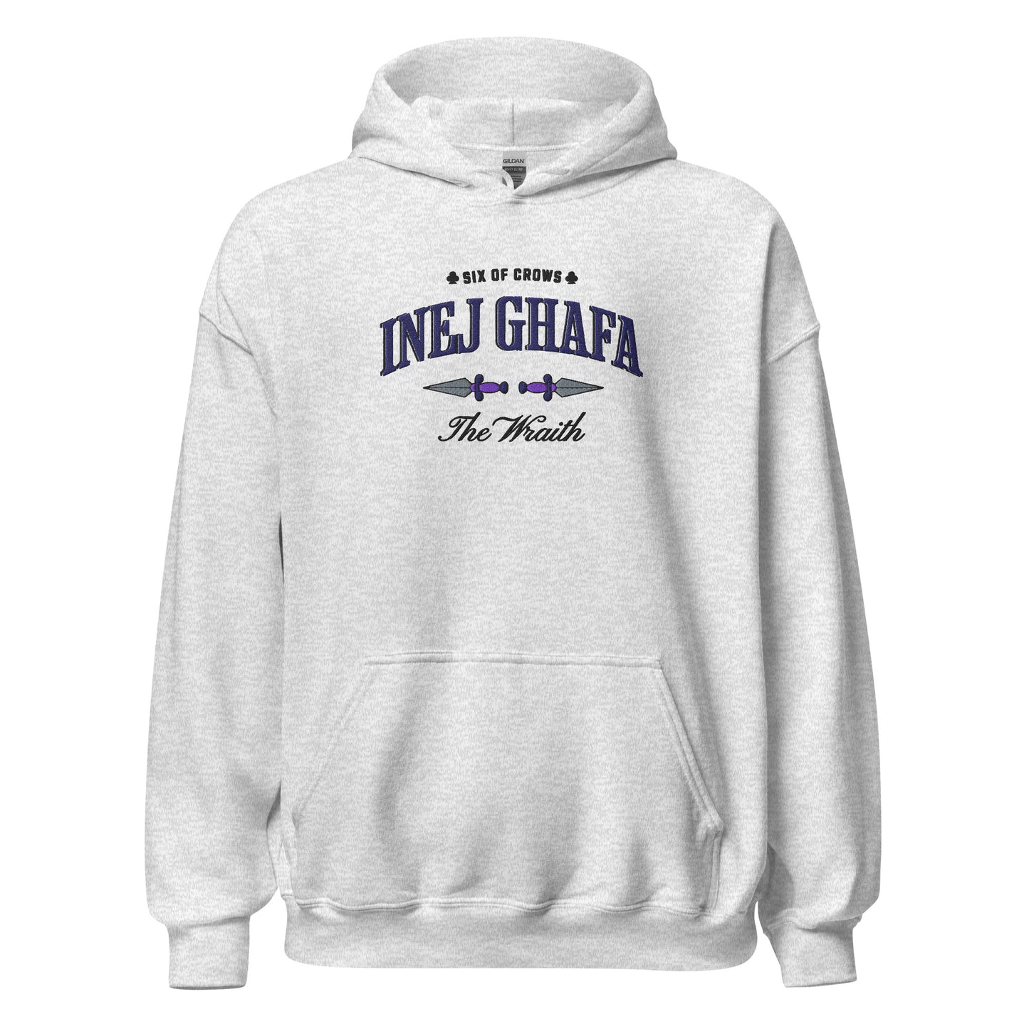 Inej Ghafa Embroidered Hoodie - The Bean Workshop - Bookworm Hoodie, Dagger Design, Fandom Apparel, Fantasy Character, Grishaverse gift, Inej Ghafa embroidered hoodie, Ketterdam Style, leigh bardugo, Leigh Bardugo bookish hoodie, Literary Streetwear, Six of Crows hooded sweatshirt, Suli Spy, The Dregs apparel for readers, The Wraith fan merchandise