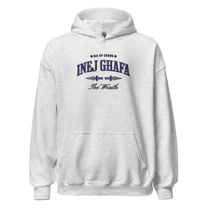Inej Ghafa Embroidered Hoodie - The Bean Workshop - Bookworm Hoodie, Dagger Design, Fandom Apparel, Fantasy Character, Grishaverse gift, Inej Ghafa embroidered hoodie, Ketterdam Style, leigh bardugo, Leigh Bardugo bookish hoodie, Literary Streetwear, Six of Crows hooded sweatshirt, Suli Spy, The Dregs apparel for readers, The Wraith fan merchandise