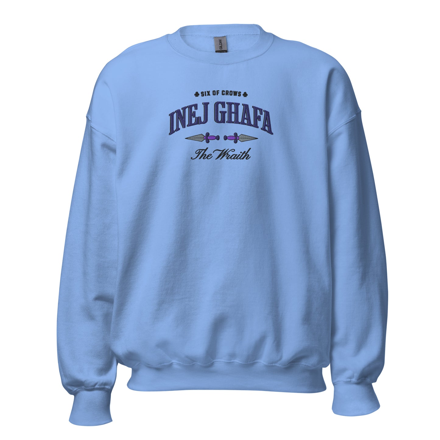 Inej Ghafa Embroidered Sweatshirt - The Bean Workshop - Book Lover Gift, Bookish Apparel, Dagger Embroidery, Fantasy Character, Grishaverse sweatshirt, Inej Ghafa embroidered sweatshirt, Ketterdam, Leigh Bardugo fan apparel for readers, Six of Crows Wraith merch, Subtle Fan Merch, Suli proverb gift, The Dregs, The Wraith