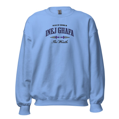 Inej Ghafa Embroidered Sweatshirt - The Bean Workshop - Book Lover Gift, Bookish Apparel, Dagger Embroidery, Fantasy Character, Grishaverse sweatshirt, Inej Ghafa embroidered sweatshirt, Ketterdam, Leigh Bardugo fan apparel for readers, Six of Crows Wraith merch, Subtle Fan Merch, Suli proverb gift, The Dregs, The Wraith