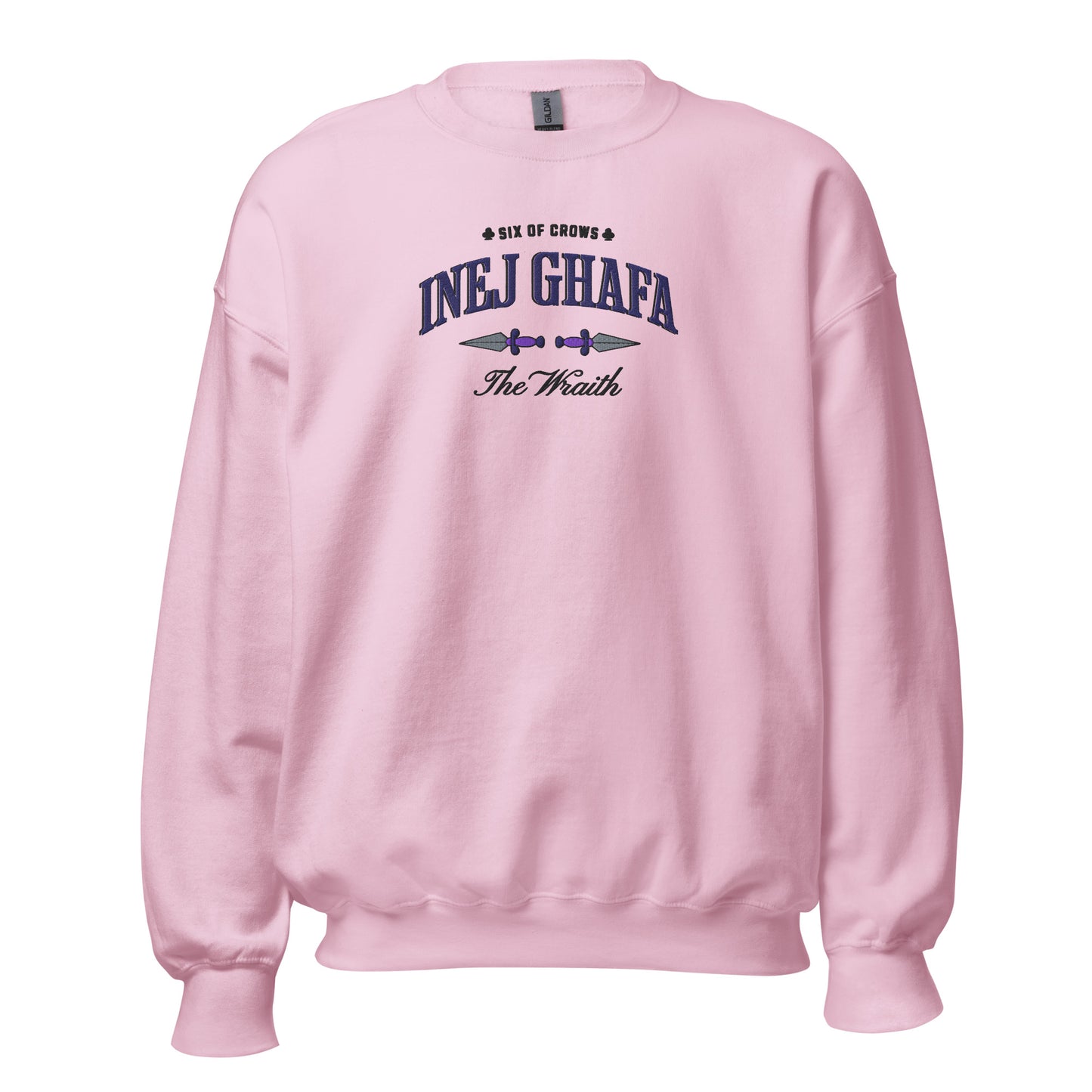Inej Ghafa Embroidered Sweatshirt - The Bean Workshop - Book Lover Gift, Bookish Apparel, Dagger Embroidery, Fantasy Character, Grishaverse sweatshirt, Inej Ghafa embroidered sweatshirt, Ketterdam, Leigh Bardugo fan apparel for readers, Six of Crows Wraith merch, Subtle Fan Merch, Suli proverb gift, The Dregs, The Wraith