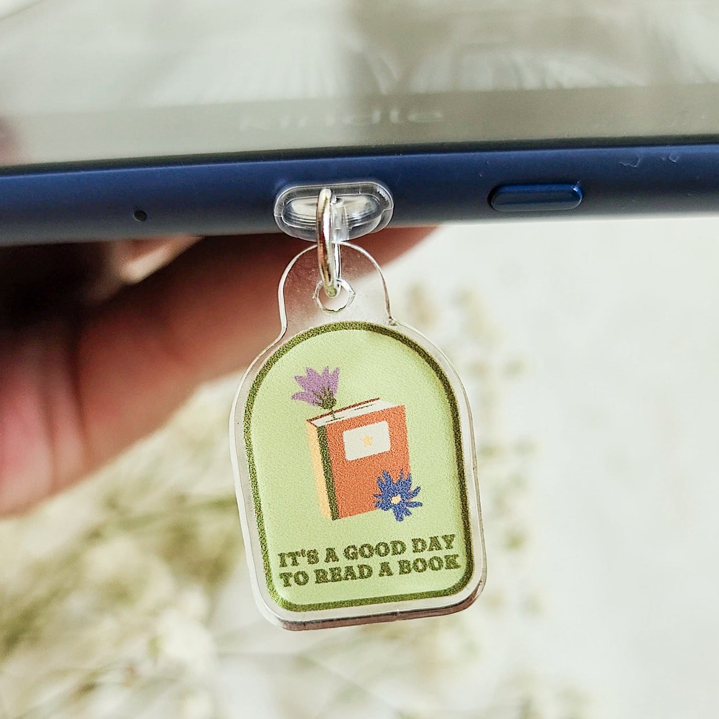 It's A Good Day To Read A Book Kindle Charm - The Bean Workshop - dust plug, e readers, kindle charm, phone charm, reading accessories