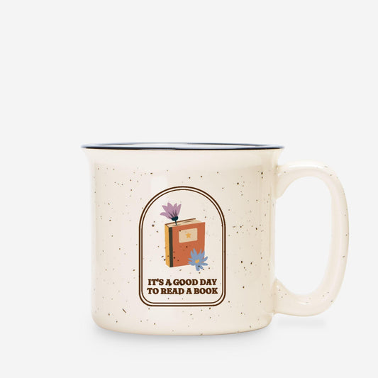 It's A Good Day To Read A Book Speckled Ceramic Camp Mug - The Bean Workshop - ceramic mug, coffee mug, fall, mug, read everyday
