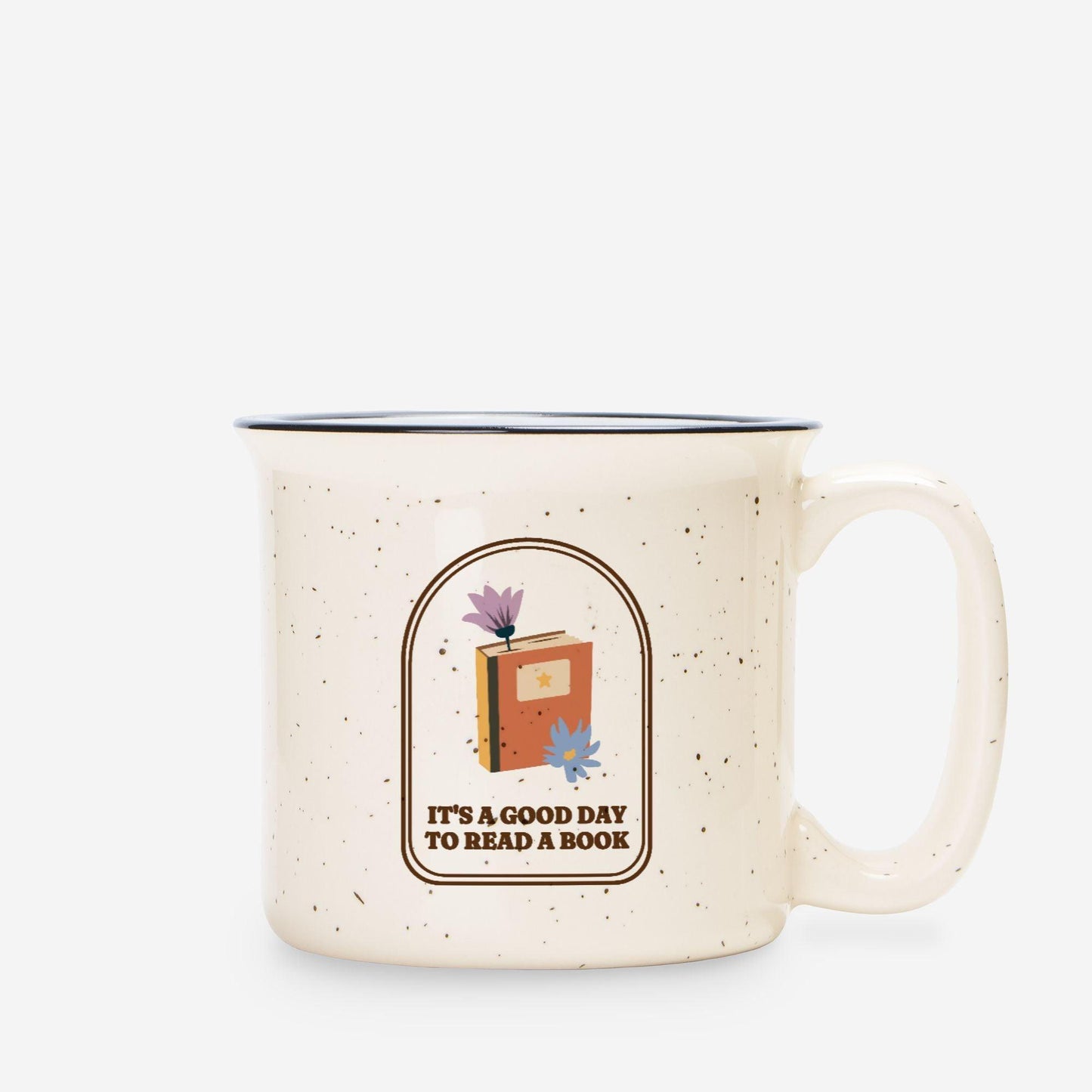 It's A Good Day To Read A Book Speckled Ceramic Camp Mug - The Bean Workshop - ceramic mug, coffee mug, fall, mug, read everyday