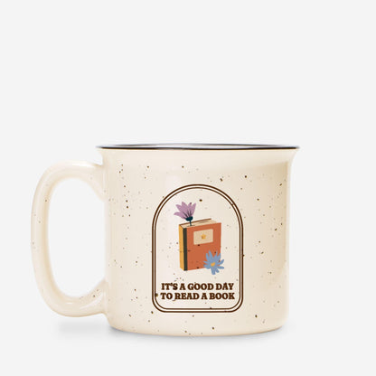 It's A Good Day To Read A Book Speckled Ceramic Camp Mug - The Bean Workshop - ceramic mug, coffee mug, fall, mug, read everyday