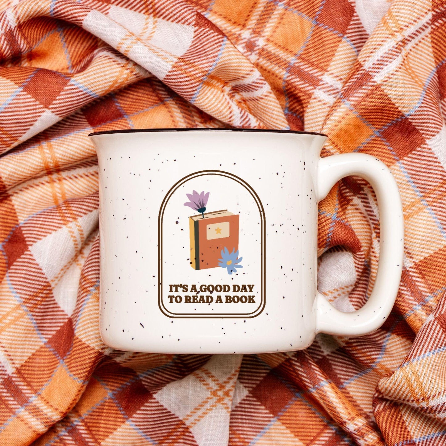 It's A Good Day To Read A Book Speckled Ceramic Camp Mug - The Bean Workshop - ceramic mug, coffee mug, fall, mug, read everyday