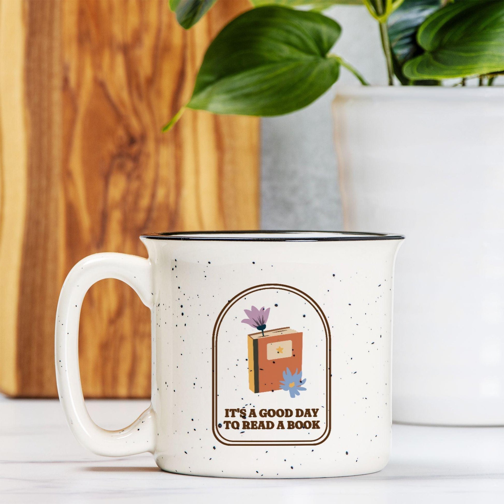 It's A Good Day To Read A Book Speckled Ceramic Camp Mug - The Bean Workshop - ceramic mug, coffee mug, fall, mug, read everyday