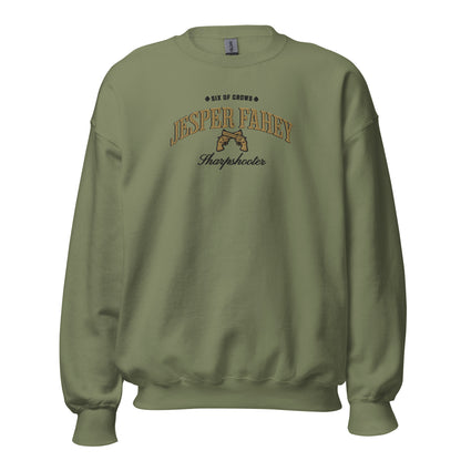 Jesper Fahey Embroidered Sweatshirt - The Bean Workshop - Book Lover Gift, Bookish Sweatshirt, Fantasy Gunslinger, Grishaverse clothing, Jesper Fahey embroidered sweatshirt, Ketterdam, Leigh Bardugo fan apparel for readers, LGBTQ Character, Revolver Embroidery, Six of Crows sharpshooter merch, The Dregs, Wesper, Zemeni
