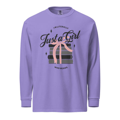Just A Girl Who Reads Heavyweight Long Sleeve Shirt - The Bean Workshop - bookish, girly, long-sleeve shirt, read everyday, t-shirt, tee