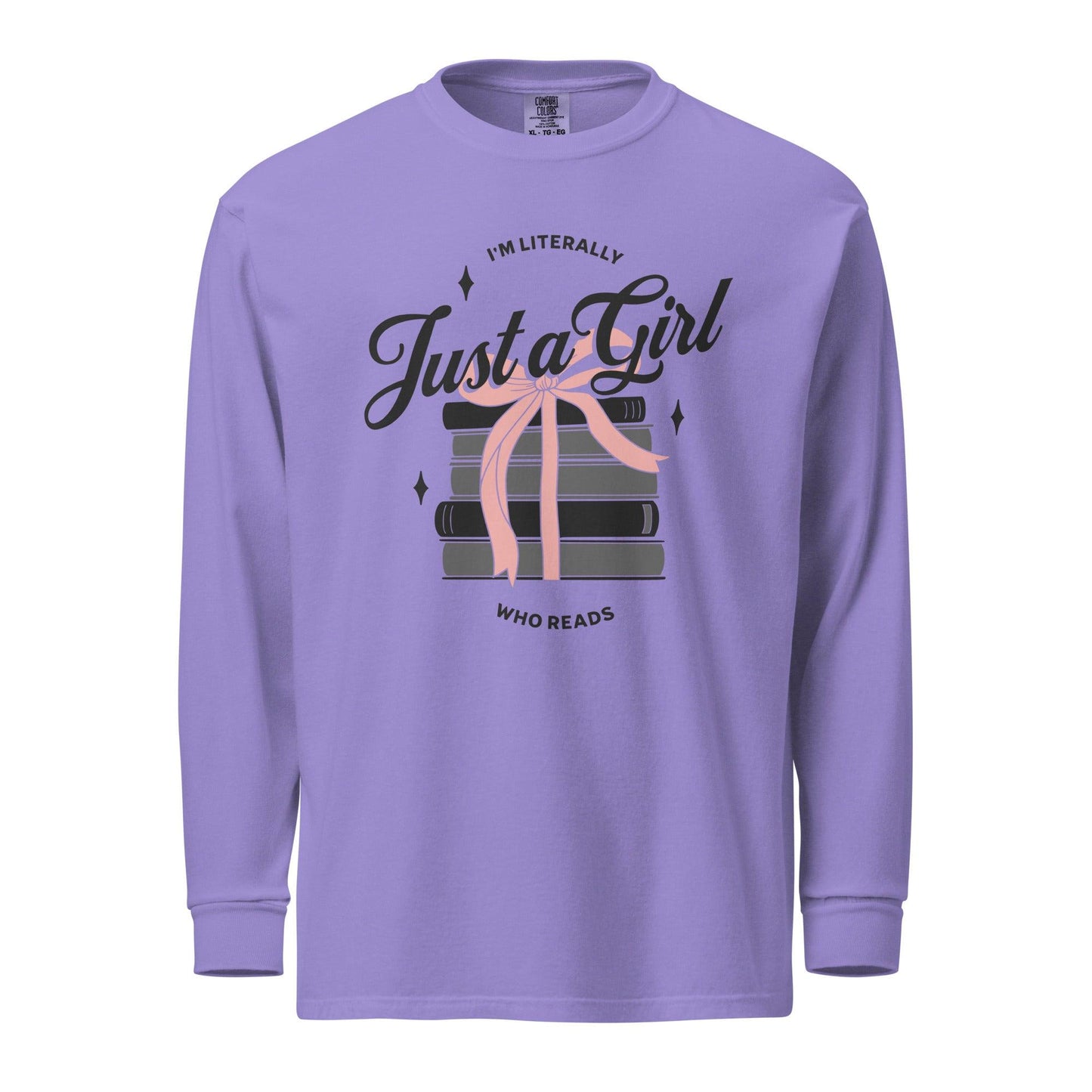 Just A Girl Who Reads Heavyweight Long Sleeve Shirt - The Bean Workshop - bookish, girly, long-sleeve shirt, read everyday, t-shirt, tee