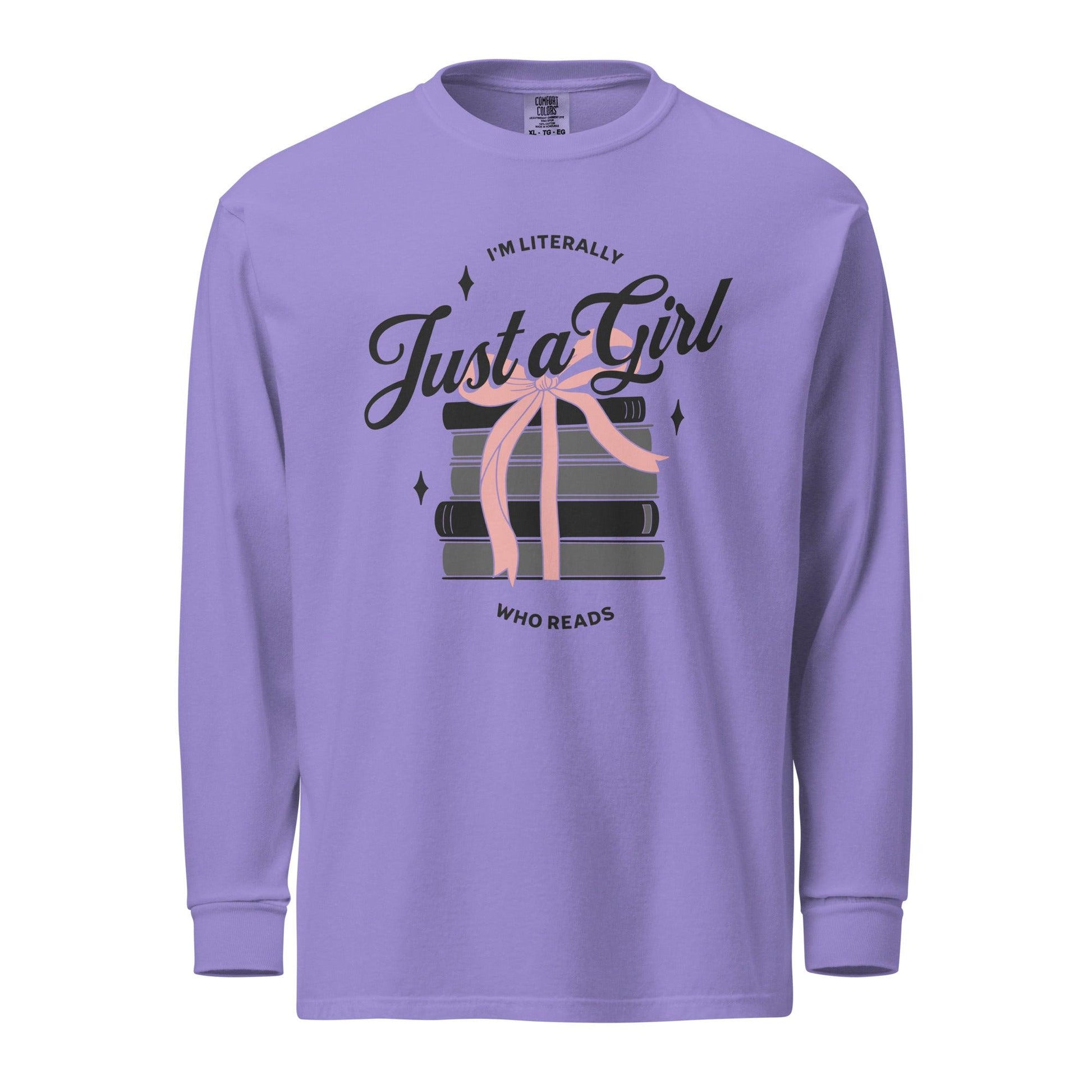 Just A Girl Who Reads Heavyweight Long Sleeve Shirt - The Bean Workshop - bookish, girly, long-sleeve shirt, read everyday, t-shirt, tee
