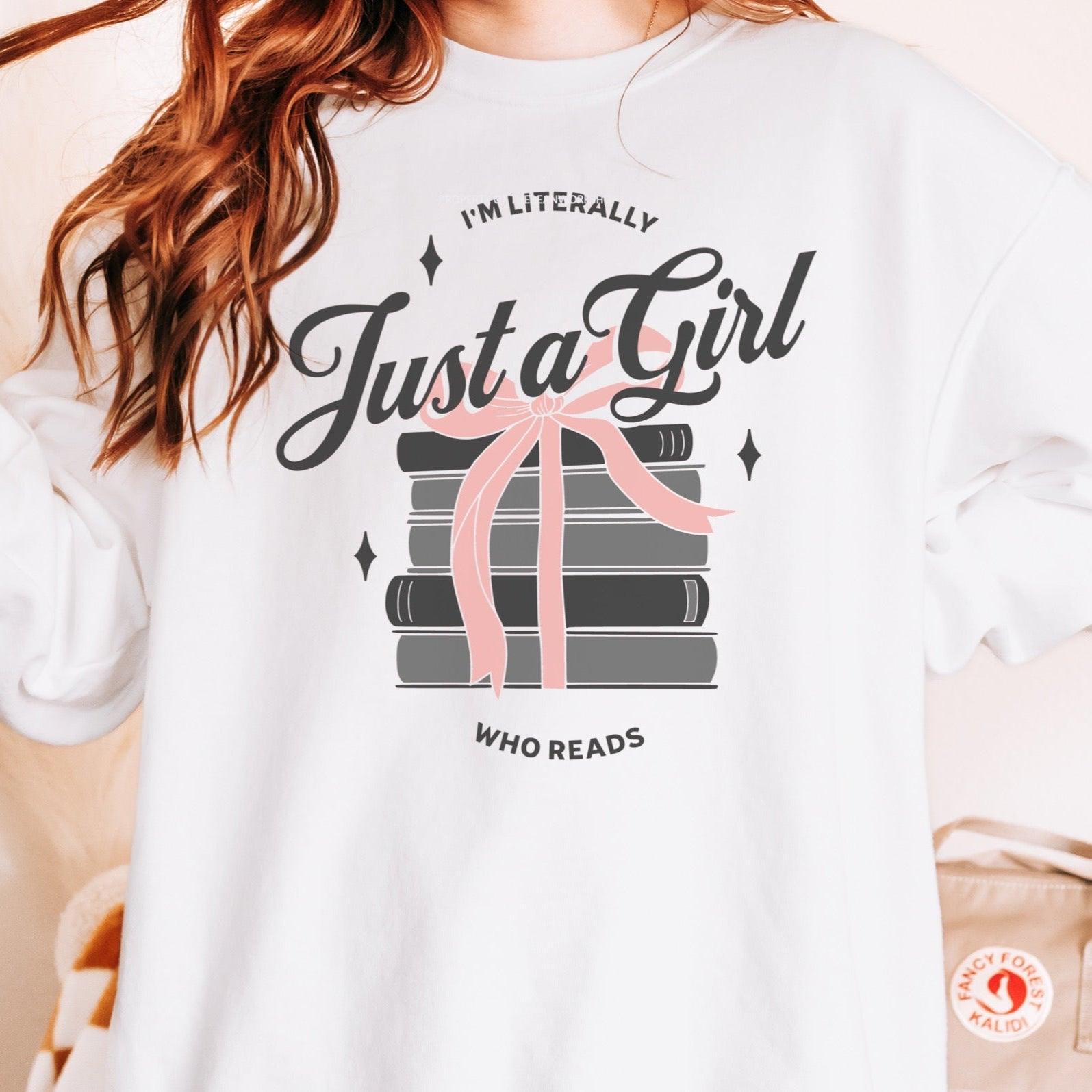 Just A Girl Who Reads Heavyweight Long Sleeve Shirt - The Bean Workshop - bookish, girly, long-sleeve shirt, read everyday, t-shirt, tee