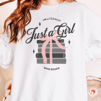 Just A Girl Who Reads Heavyweight Long Sleeve Shirt - The Bean Workshop - bookish, girly, long-sleeve shirt, read everyday, t-shirt, tee