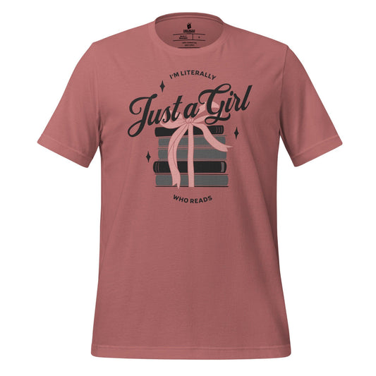 Just A Girl Who Reads T-Shirt - The Bean Workshop - book lover, bookish, bow, coquette, read everyday, t-shirt