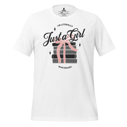 Just A Girl Who Reads T-Shirt - The Bean Workshop - book lover, bookish, bow, coquette, t-shirt