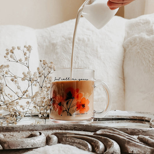 Just Call Me Yours Kai Azer Glass Mug - The Bean Workshop - coffee mug, fearless, glass mug, kai azer, lauren roberts, paedyn gray, powerless, reckless