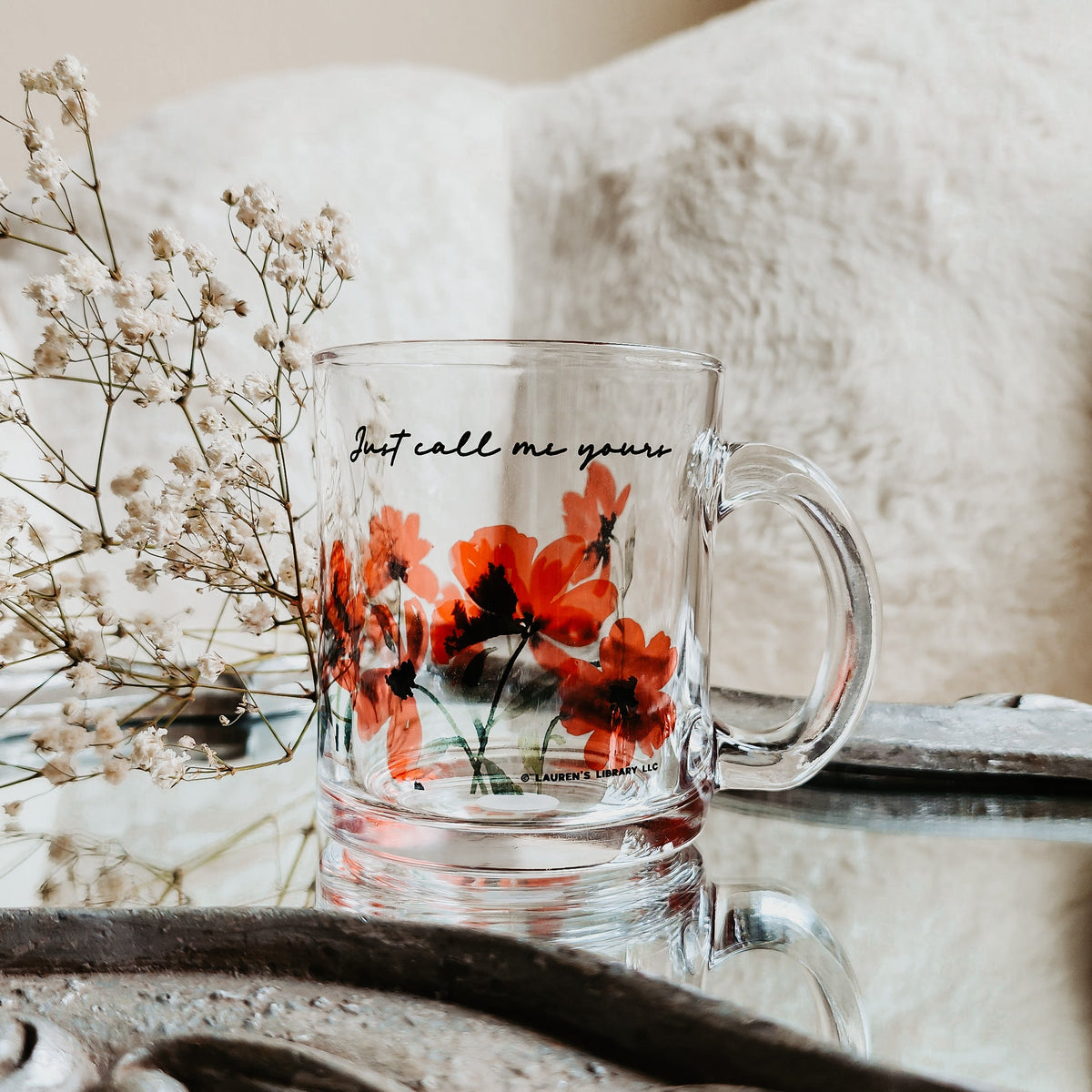Just Call Me Yours Kai Azer Glass Mug - The Bean Workshop - coffee mug, fearless, glass mug, kai azer, lauren roberts, paedyn gray, powerless, reckless