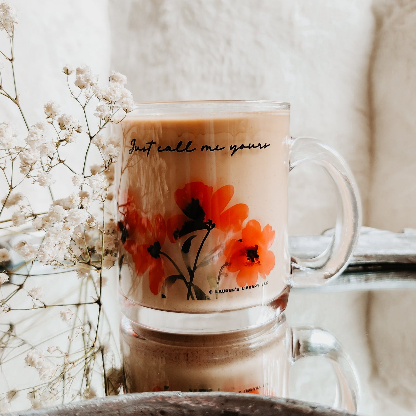 Just Call Me Yours Kai Azer Glass Mug - The Bean Workshop - coffee mug, fearless, glass mug, kai azer, lauren roberts, paedyn gray, powerless, reckless