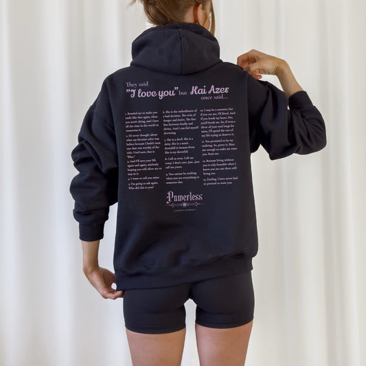 Kai Azer Book Quotes Embroidered Hoodie - The Bean Workshop - embroidered, hoodie, kai azer, lauren roberts, paedyn gray, powerless
