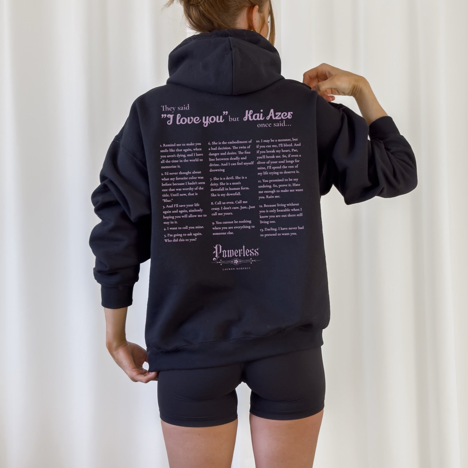 Kai Azer Book Quotes Embroidered Hoodie - The Bean Workshop - embroidered, hoodie, kai azer, lauren roberts, paedyn gray, powerless