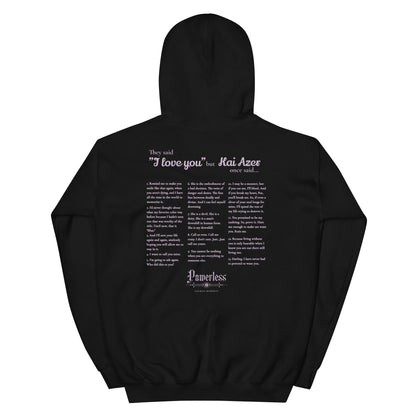 Kai Azer Book Quotes Embroidered Hoodie - The Bean Workshop - embroidered, hoodie, kai azer, lauren roberts, paedyn gray, powerless