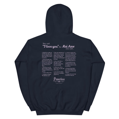 Kai Azer Book Quotes Embroidered Hoodie - The Bean Workshop - embroidered, hoodie, kai azer, lauren roberts, paedyn gray, powerless
