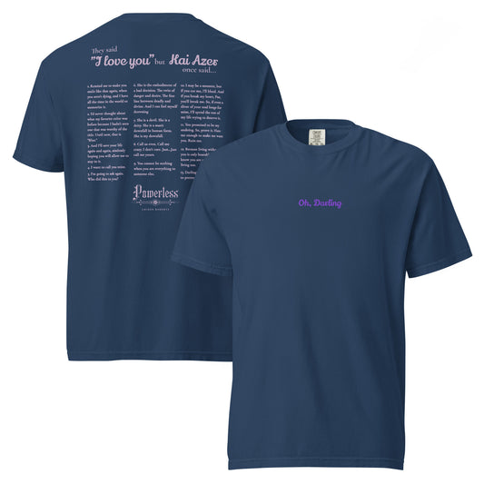Kai Azer Book Quotes Embroidered Tee Shirt - The Bean Workshop - box tee, embroidered, kai azer, lauren roberts, paedyn gray, powerless, t-shirt, tee