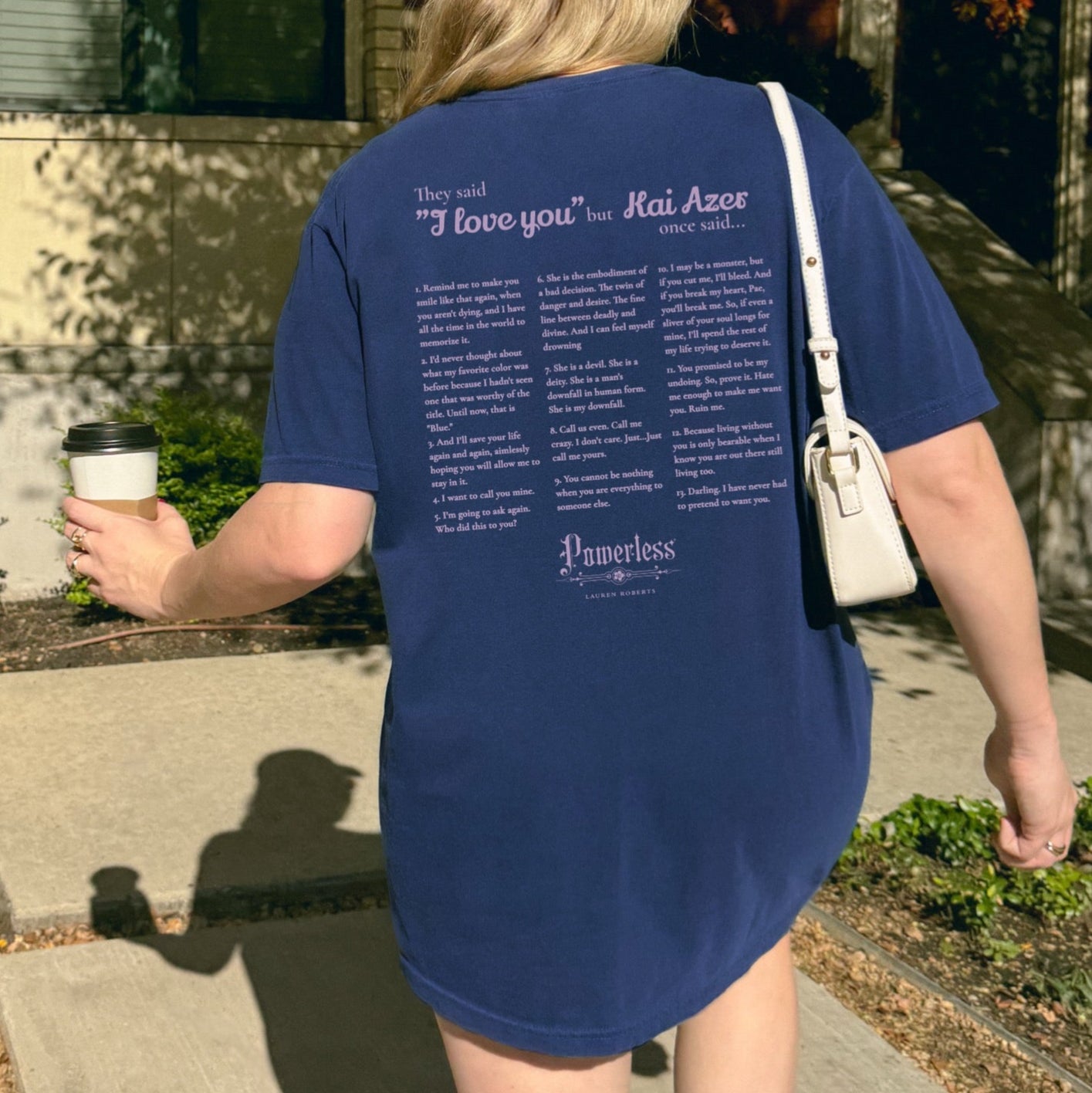 Kai Azer Book Quotes Embroidered Tee Shirt - The Bean Workshop - box tee, embroidered, kai azer, lauren roberts, paedyn gray, powerless, t-shirt, tee