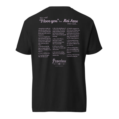 Kai Azer Book Quotes Embroidered Tee Shirt - The Bean Workshop - box tee, embroidered, kai azer, lauren roberts, paedyn gray, powerless, t-shirt, tee