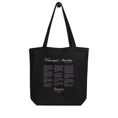 Kai Azer Book Quotes Organic Cotton Twill Tote Bag - The Bean Workshop - bag, canvas bag, kai azer, lauren roberts, paedyn gray, powerless, tote, tote bag