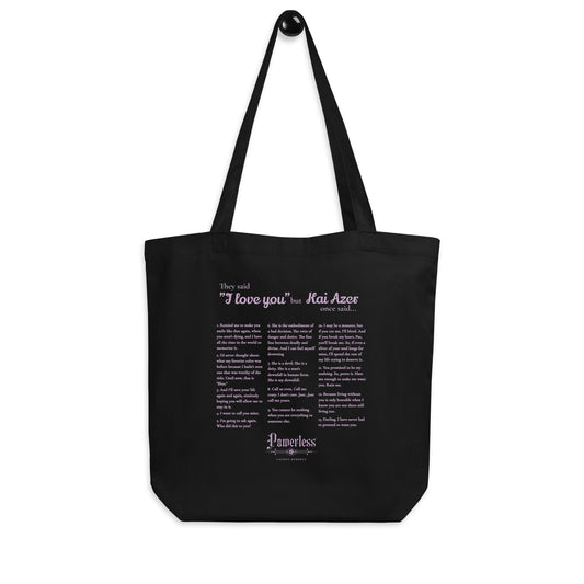 Kai Azer Book Quotes Organic Cotton Twill Tote Bag - The Bean Workshop - bag, canvas bag, kai azer, lauren roberts, paedyn gray, powerless, tote, tote bag